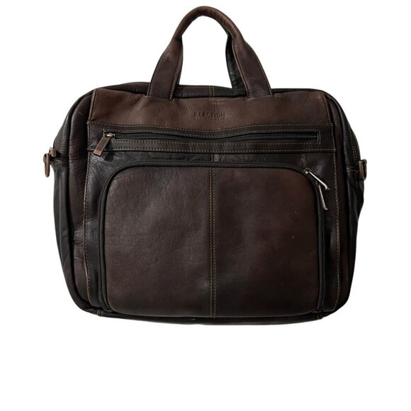 Kenneth Cole Reaction Brown‎ Leather Laptop Briefcase Bag - Picture 6 of 12